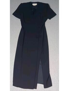 Maggie London Partial Wrap Maxi Dress Womens Size 8 Black Padded Shoulders...